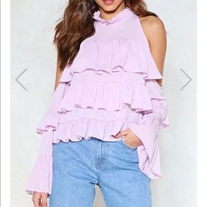 Pink ruffled blouse